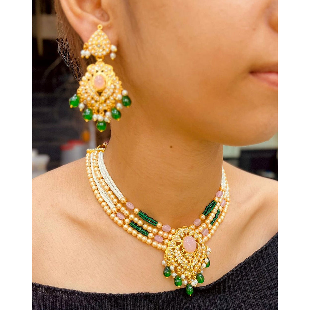 Everlasting Jadau Regal Glow Pota Stone And Pearl Choker Necklace Set