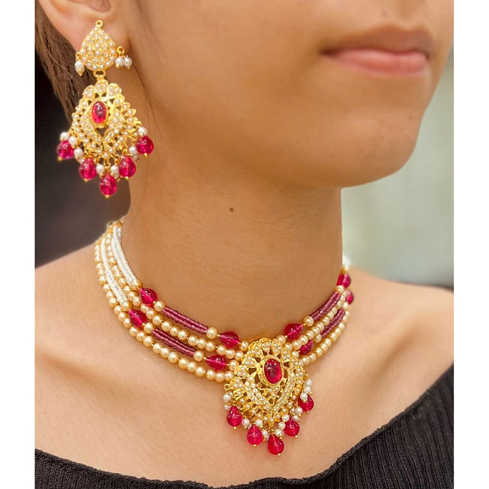 Everlasting Jadau Regal Glow Pota Stone And Pearl Choker Necklace Set