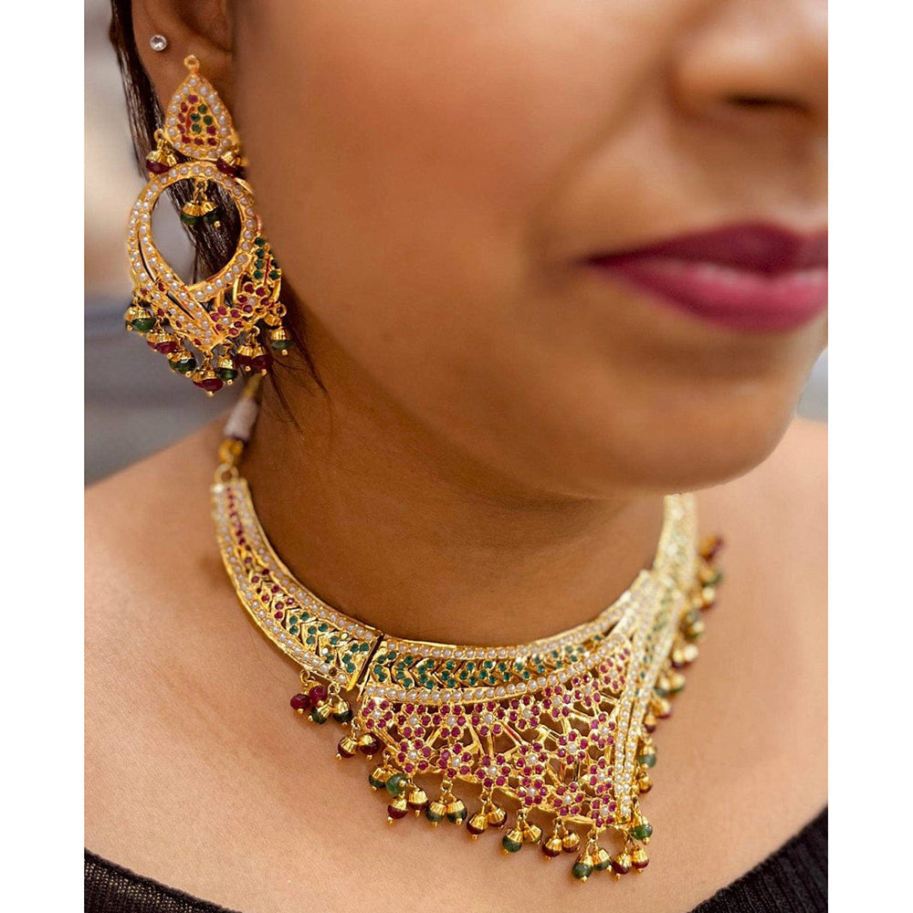 Everlasting Jadau Regal Glow Pota Stone And Pearl Choker Necklace Set