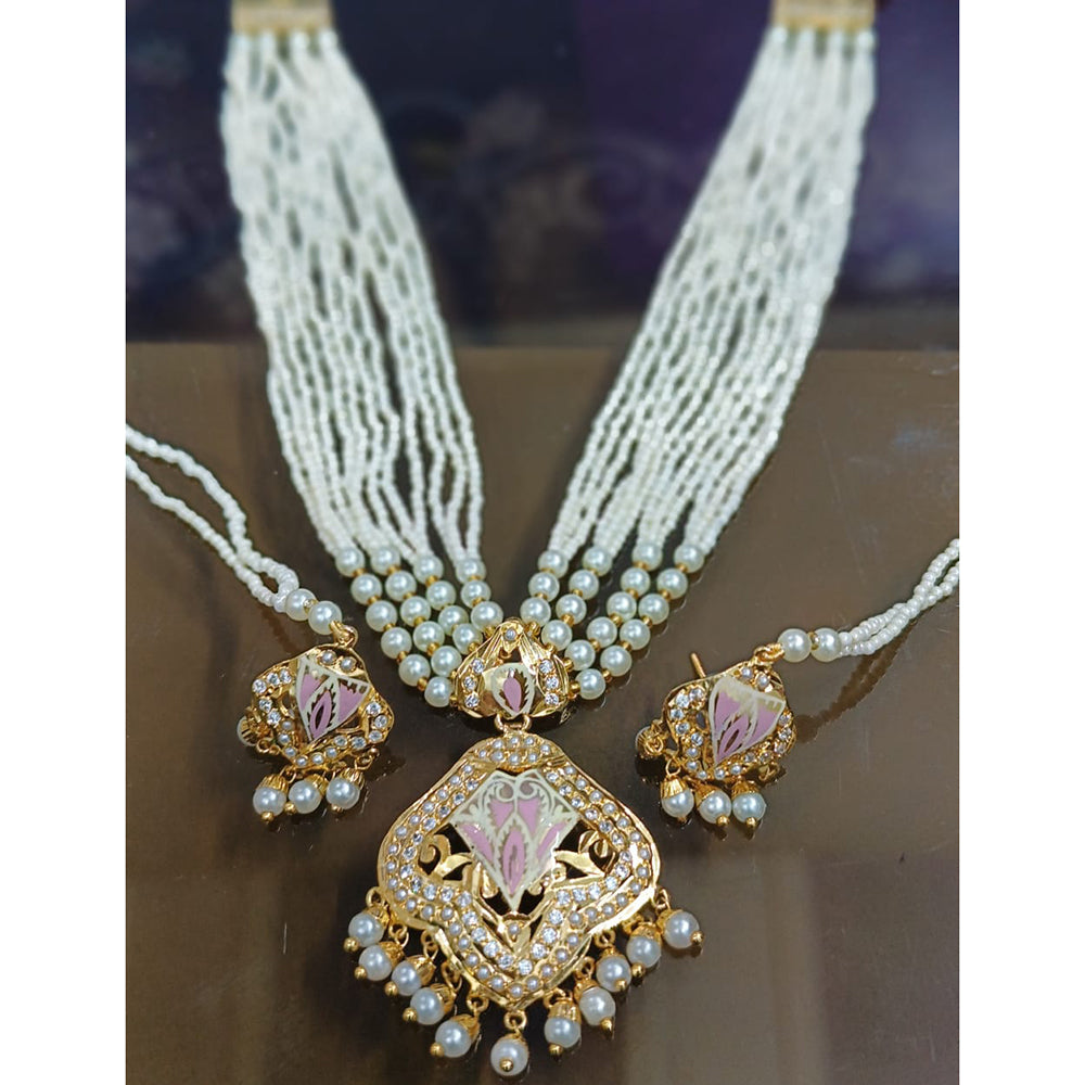Everlasting Jadau Designer Austrian Stone And Pearl Meenakari Necklace Set
