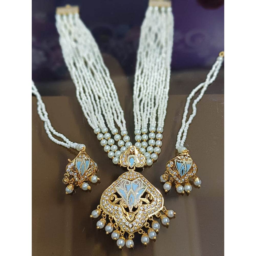 Everlasting Jadau Designer Austrian Stone And Pearl Meenakari Necklace Set