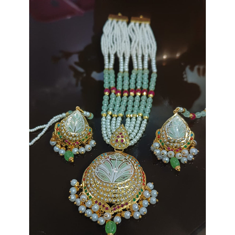 Everlasting Jadau Designer Austrian Stone And Pearl Meenakari Necklace Set