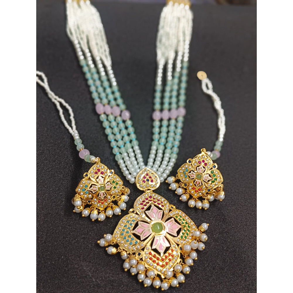 Everlasting Jadau Designer Austrian Stone And Pearl Meenakari Necklace Set