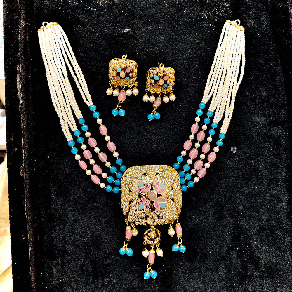 Everlasting Jadau Designer Austrian Stone And Pearl Meenakari Necklace Set