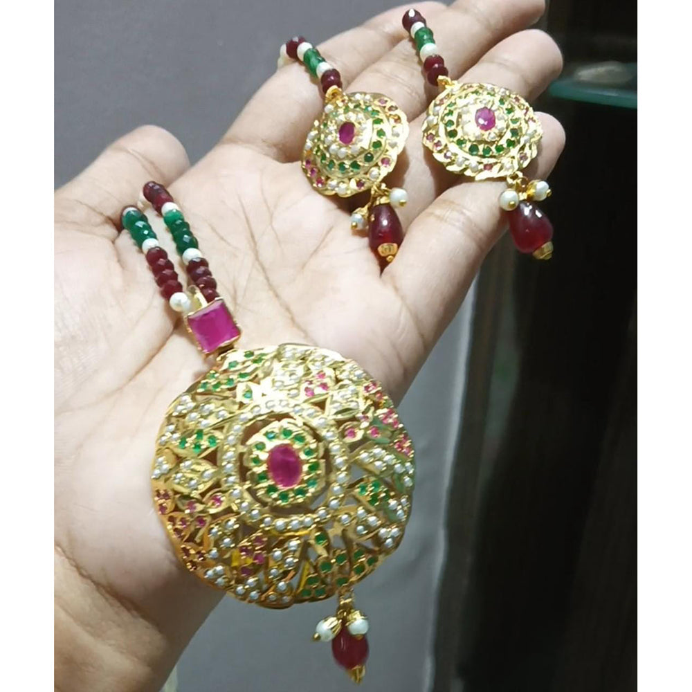 Everlasting Jadau Designer Pota Stone And Pearl Necklace Set