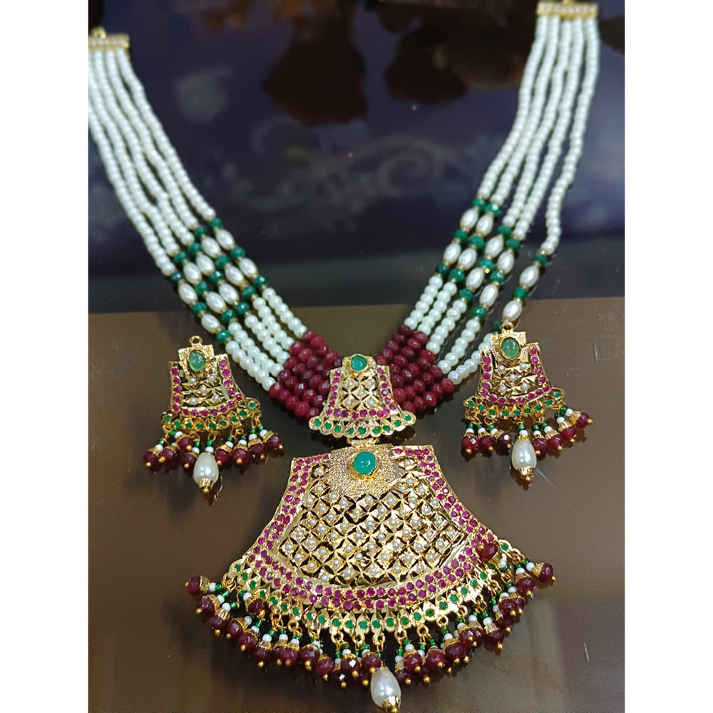 Everlasting Jadau Designer Pota Stone And Pearl Necklace Set