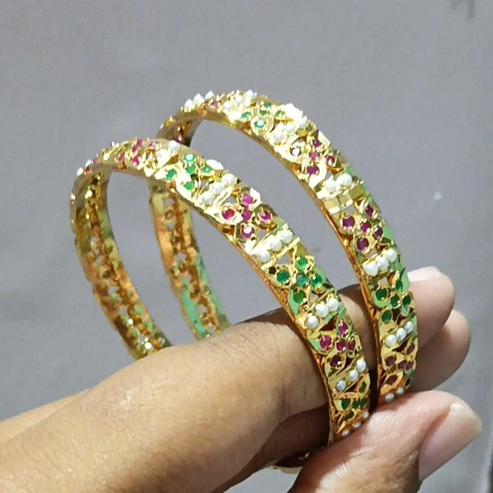 Everlasting Jadau Luxurious Pota Stone And Pearl Bangles Set