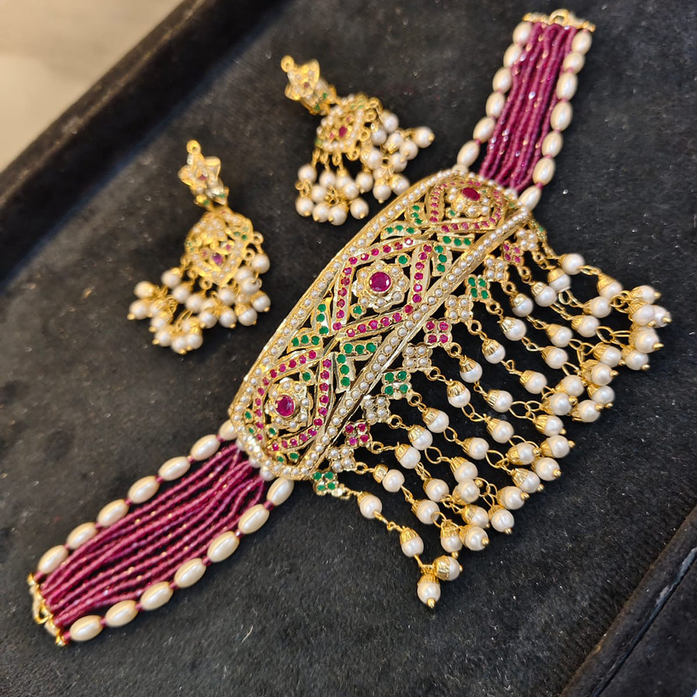 Everlasting Jadau Designer Pota Stone And Pearl Long Necklace Set