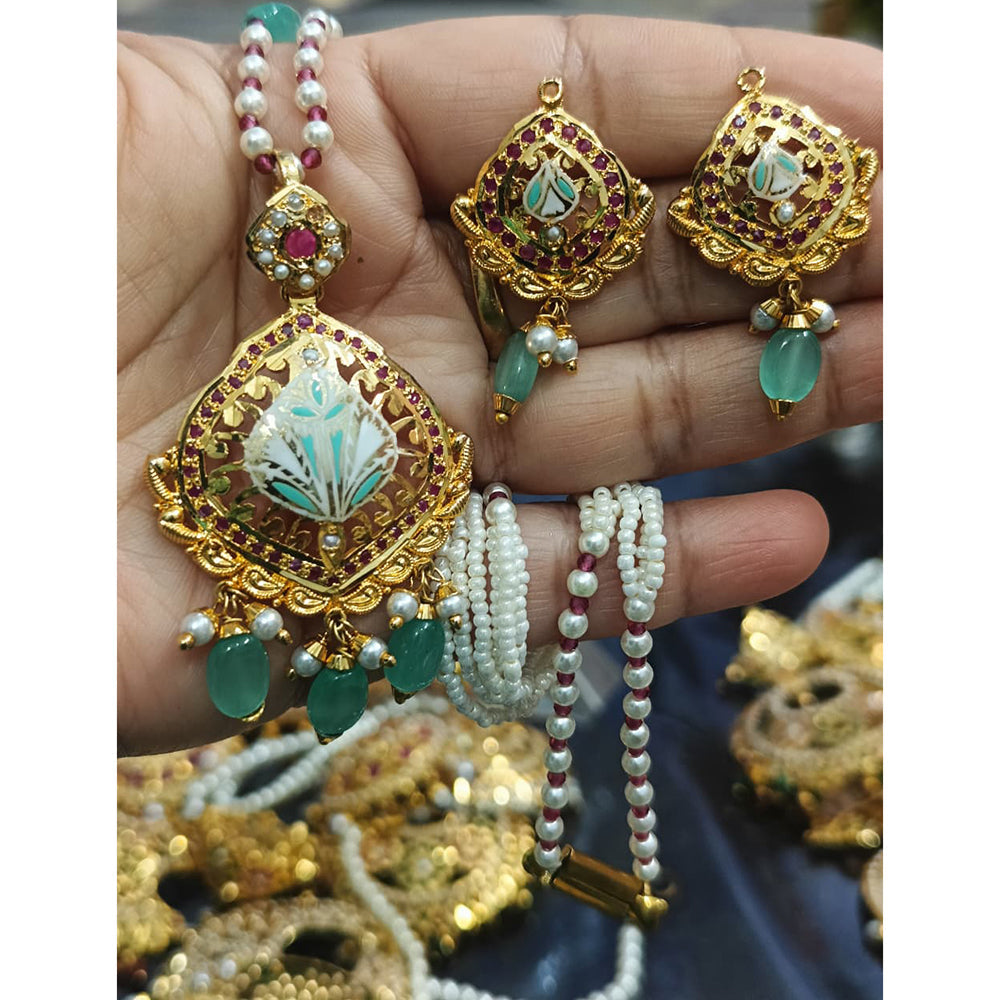 Everlasting Jadau Grand Pota Stone Pearl And Meenakari Necklace Set