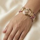 Everlasting Jadau Gold Plated Pota Stone And Pearl Hand Dasti / Bracelet