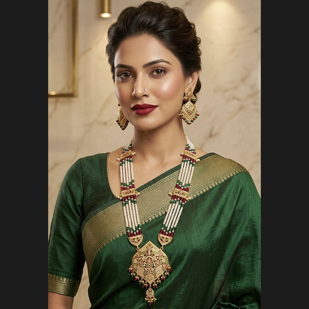 Everlasting Jadau Royal Pota Stone And Pearl Jadau Necklace Set