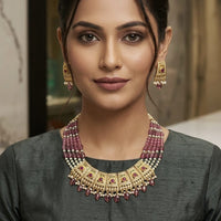 Everlasting Jadau Royal Pota Stone And Beads Jadau Necklace Set
