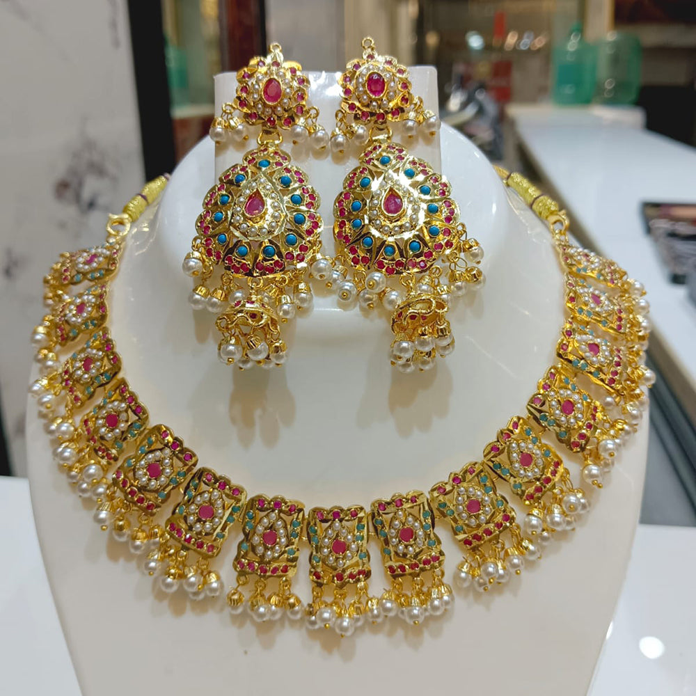 Everlasting Jadau Royal Pota Stone And Pearl Choker Jadau Necklace Set