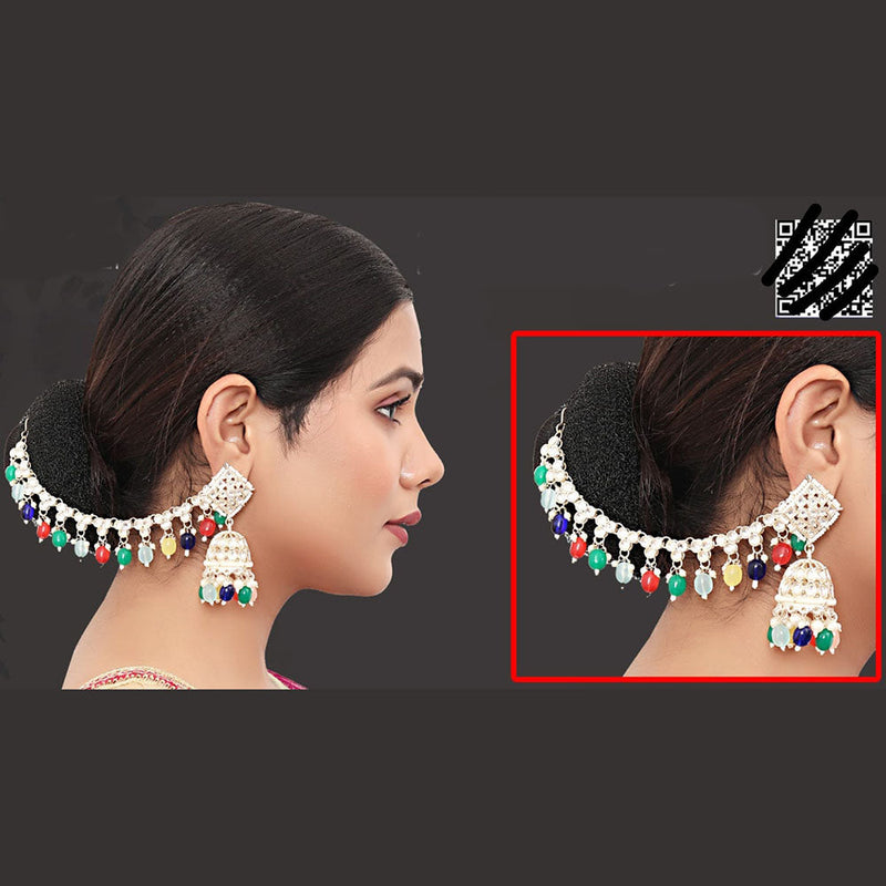 Abhinandan Kundan Stone And Pearl Kanchain Jhumki Earrings