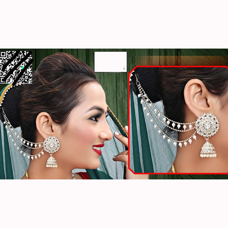 Abhinandan Kundan Stone And Pearl Kanchain Jhumki Earrings