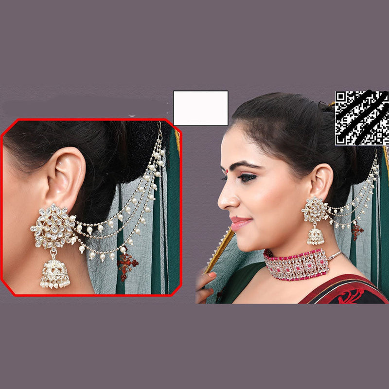 Abhinandan Kundan Stone And Pearl Kanchain Jhumki Earrings