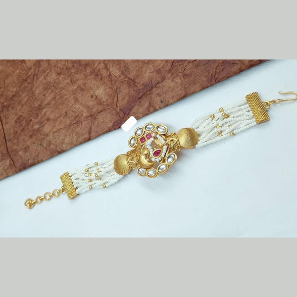 Abhinandan Gold Plated Kundan Stone And Pearls Adjustable Bracelet