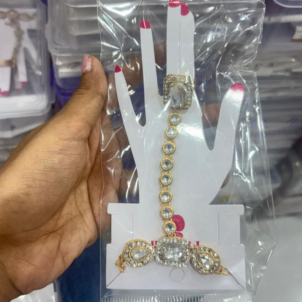 Abhinandan Kundan Stone And Pearl Pota Stone Hand Harness 