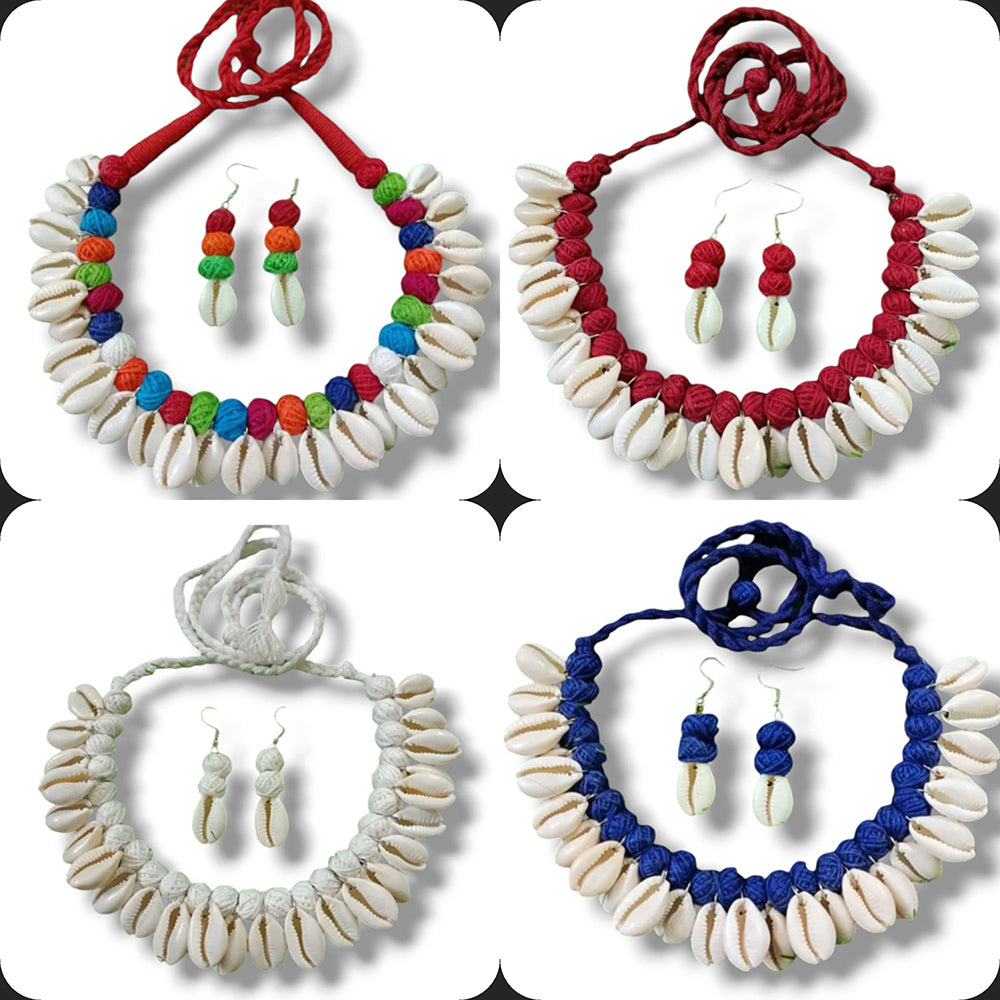 Handmade For Her  Handmade Choker And Earrings With Emblisment Of Shell Combo Set
