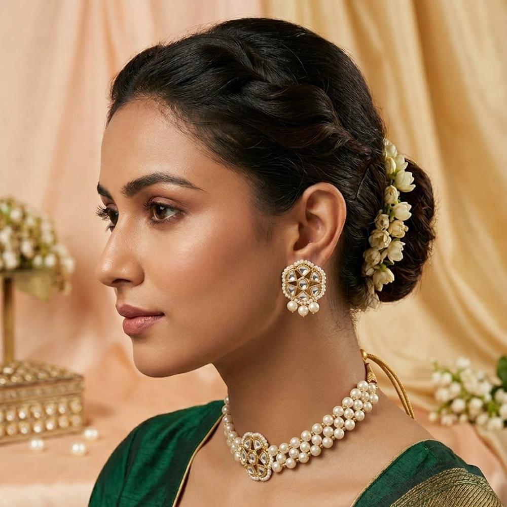 Handmade For Her Handmade Kundan Pearl Choker Neckalce Set For Women And Girls