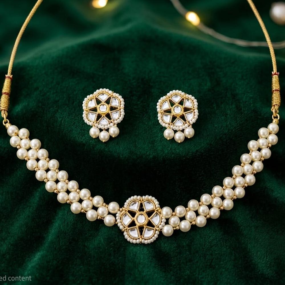 Handmade For Her Handmade Kundan Pearl Choker Neckalce Set For Women And Girls