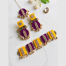 Handmade For Her Handmade Purple Choker Necklace With Earrings And Maangtikka
