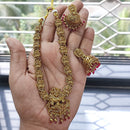 Joyful Jewel Art Matte Gold Plated Pota Stone And Pearls Temple Necklace Set
