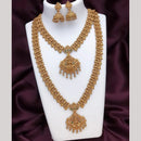 Joyful Jewel Art Matte Gold Plated Pota Stone Temple Double Necklace Set