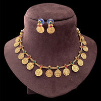 Joyful Jewel Art Matte Gold Plated Pota Stone Temple Necklace Set