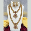 Joyful Jewel Art Matte Gold Plated Pota Stone Double Necklace Set