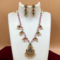 Joyful Jewel Art Matte Gold Plated Pota Stone And Pearls Necklace Set