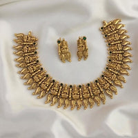 Joyful Jewel Art Matte Gold Plated Pota Stone Temple Necklace Set