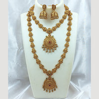 Joyful Jewel Art Matte Gold Plated Pota Stone Double Necklace Set