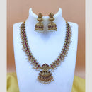 Joyful Jewel Art Matte Gold Plated Pota Stone And Pearl Temple Necklace Set