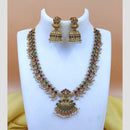 Joyful Jewel Art Matte Gold Plated Pota Stone And Pearl Temple Necklace Set