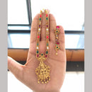 Joyful Jewel Art Matte Gold Plated Pota Stone And Temple Necklace Set