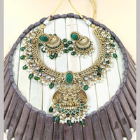 Joyful Jewel Art Matte Gold Plated Pota Stone And Temple Necklace Set