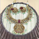 Joyful Jewel Art Matte Gold Plated Pota Stone And Temple Necklace Set