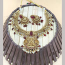 Joyful Jewel Art Matte Gold Plated Pota Stone And Temple Necklace Set