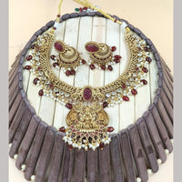 Joyful Jewel Art Matte Gold Plated Pota Stone And Temple Necklace Set