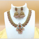 Joyful Jewel Art Matte Gold Plated Pota Stone And Beads Meenakari Necklace Set