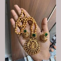 Joyful Jewel Art Matte Gold Plated Pota Stone Temple Necklace Set