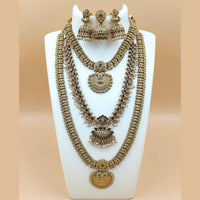 Joyful Jewel Art Matte Gold Plated Pota Stone Temple Necklace Combo