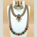 Joyful Jewel Royal Radiance Art Matte Gold Plated Pota Stone & Kundan Double Necklace Set