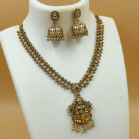 Joyful Jewel Divine Grace Art Matte Gold Plated Pota Stone Temple Necklace Set