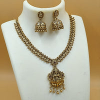 Joyful Jewel Divine Grace Art Matte Gold Plated Pota Stone Temple Necklace Set
