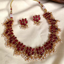 Joyful Jewel Art Matte Gold Plated Pota And Pearl Necklace Set