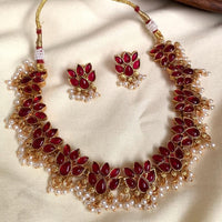 Joyful Jewel Art Matte Gold Plated Pota And Pearl Necklace Set