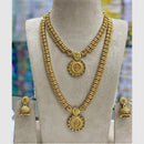 Joyful Jewel Art Matte Gold Plated Pota Stone And Pearl Temple Double Necklace Set