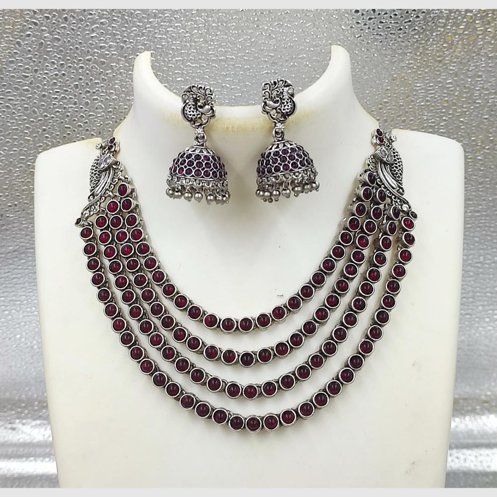 Joyful Jewels Art Oxidised Plated Pota Stone And Pearl Necklace Set